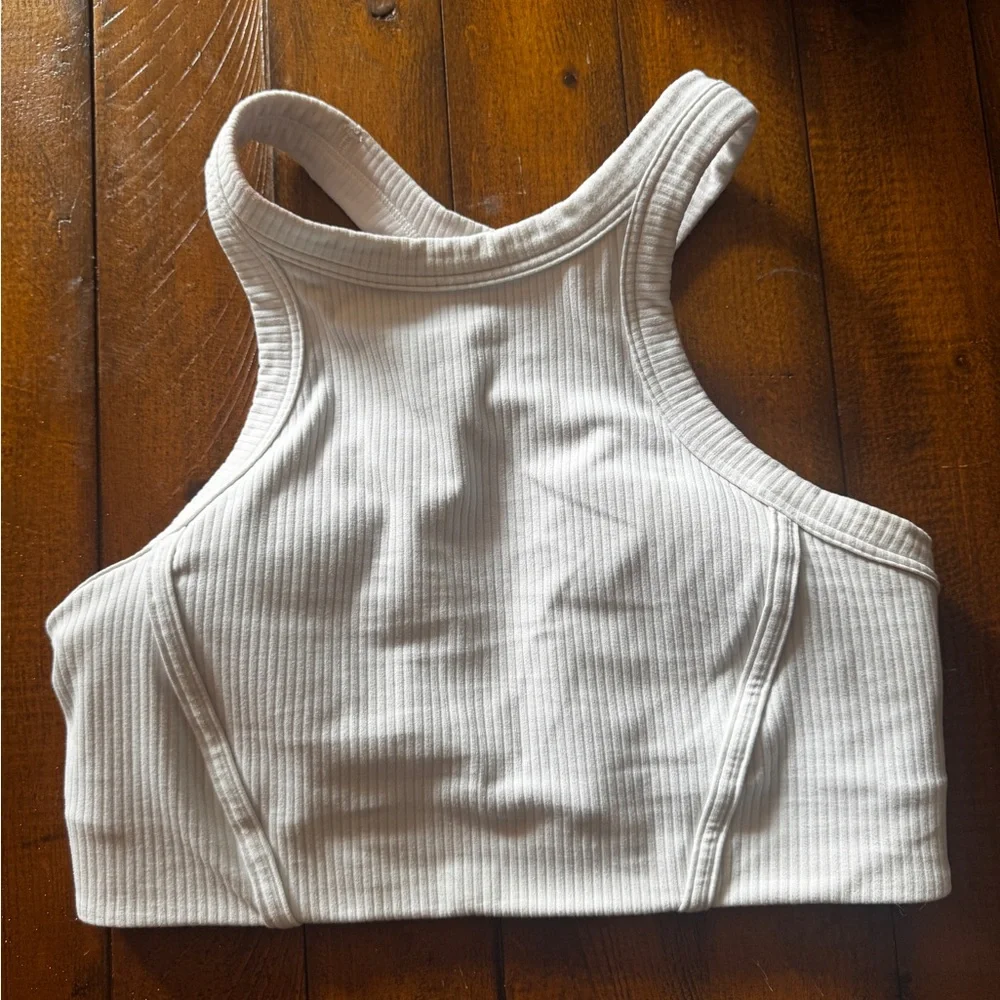 White Ribbed Sports Bra - Picture 1 of 3